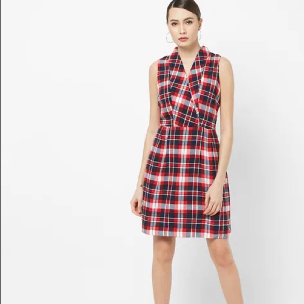 TOMMY HILFIGER Checked Sleeveless red dress